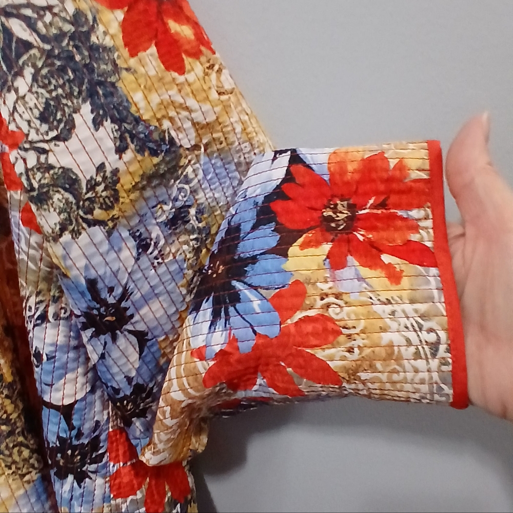 Floral Vibrant Orange Lining Open Front Shacket Womens 14 Lightweight Spring - Picture 6 of 7